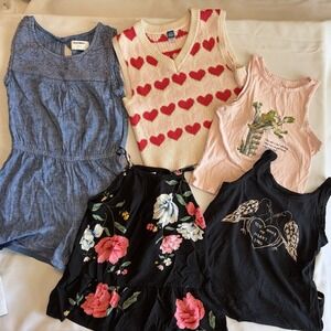Old Navy Lot Girls 10/12 Spring Summer 1 Shorts Romper, 1 Sweater Vest, 3 Tanks
